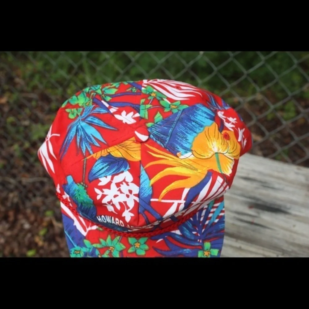Vintage Nissin Red Hawaiian Hat Howard James Electric‎ Logo Trucker Rope Hat